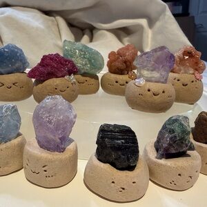 Cute Clay Rock Buddies with Colorful Crystals Select One